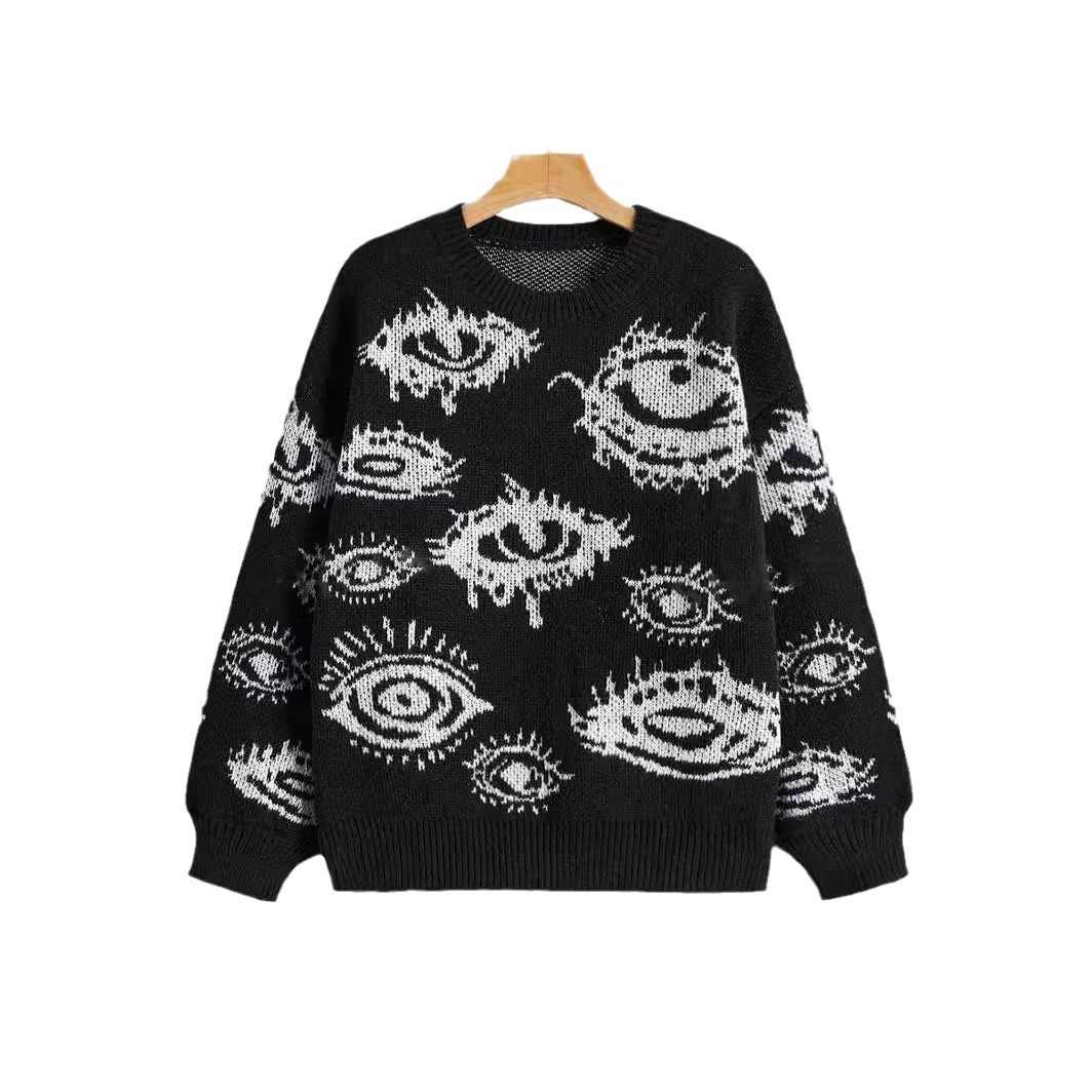 Grunge Eyes Round Neck Sweater