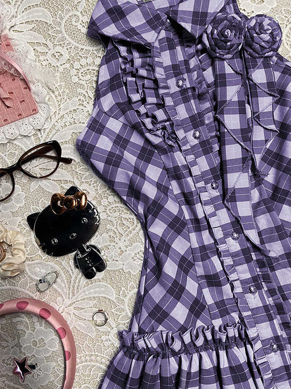 Purple Rose Plaid Shirt Dress