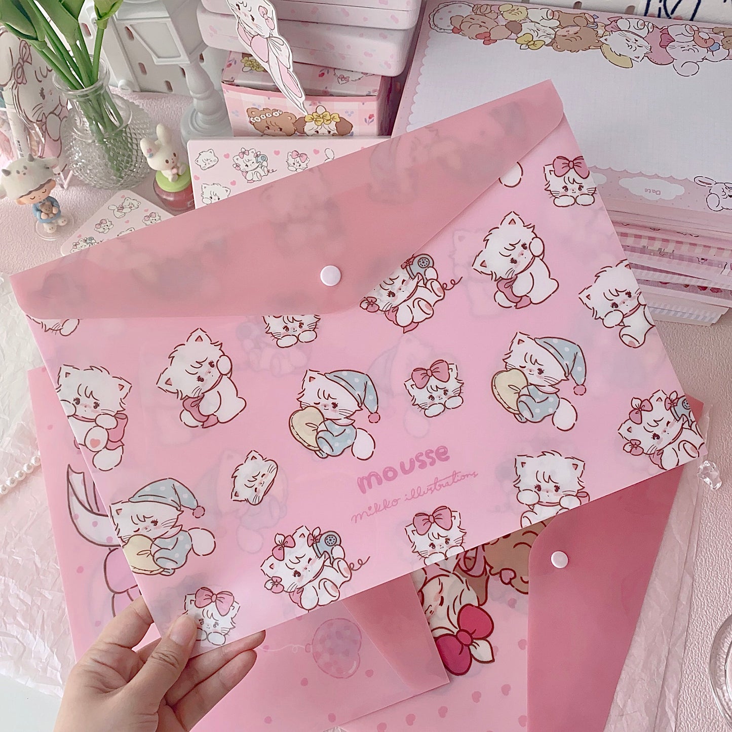 kawaii A4 snap button document bag