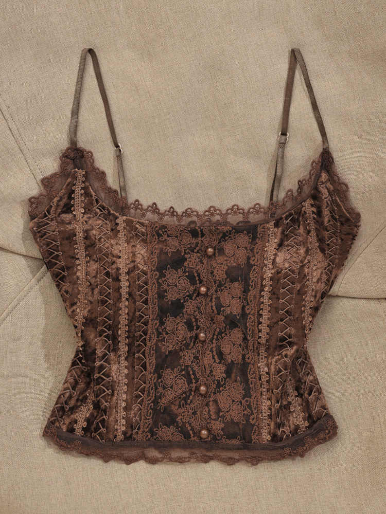 Brown Lace Retro Tank Top