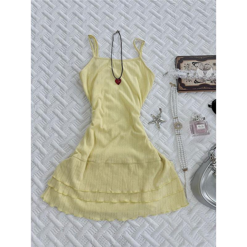 Retro Yellow Suspender Dress