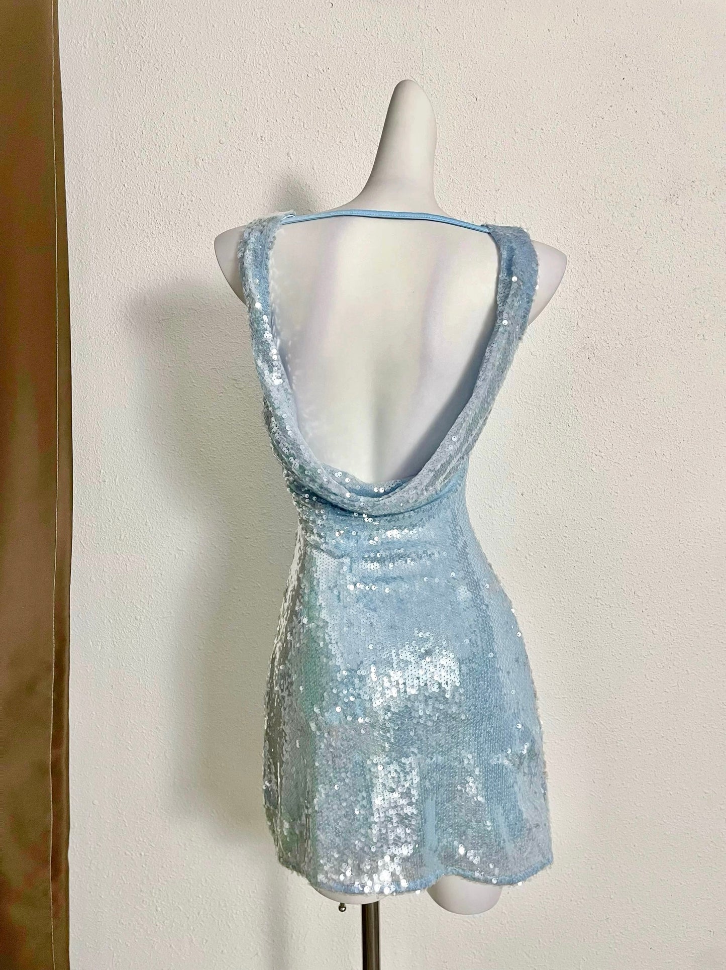 Mermaid Princess Sequins Aqua Blue Backless Dress