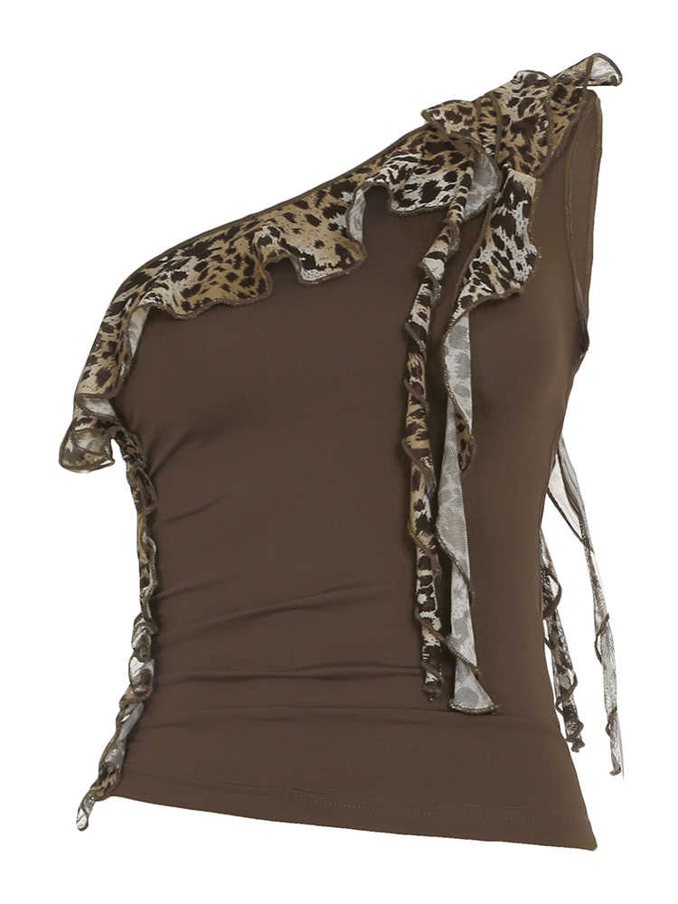Y2K Leopard Print Ruffled Tank Top