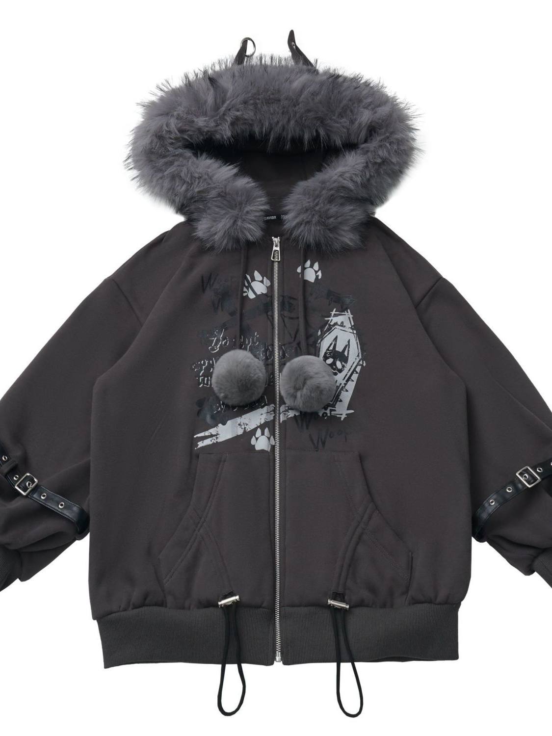 acubi gray fur hooded jacket