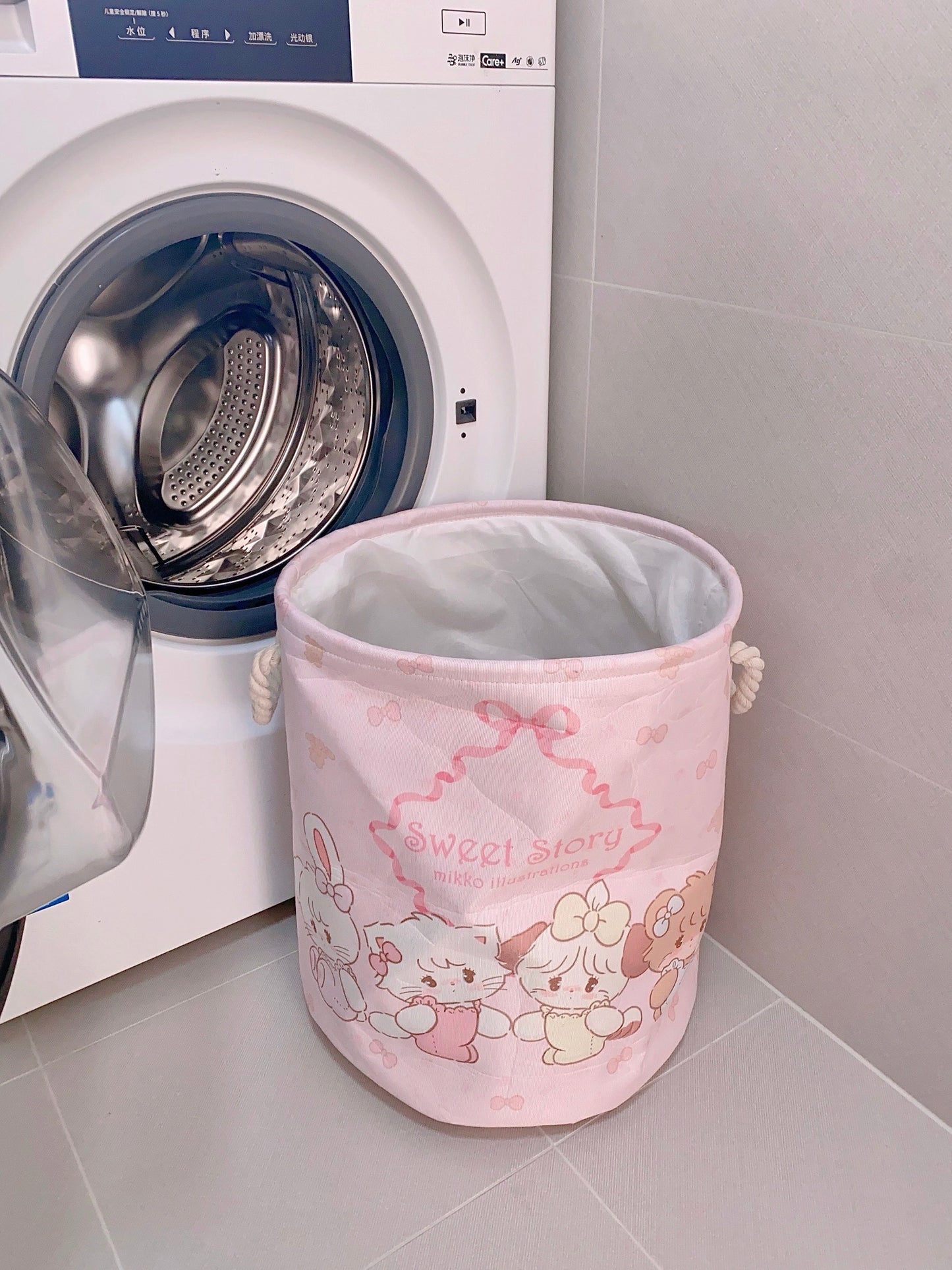 kawaii pink dirty clothes storage basket