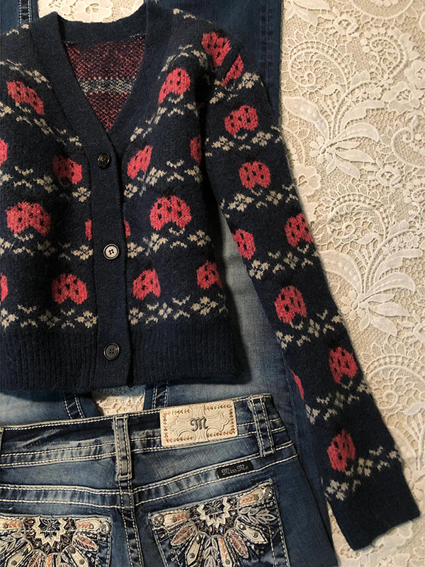 retro navy knitted cardigan