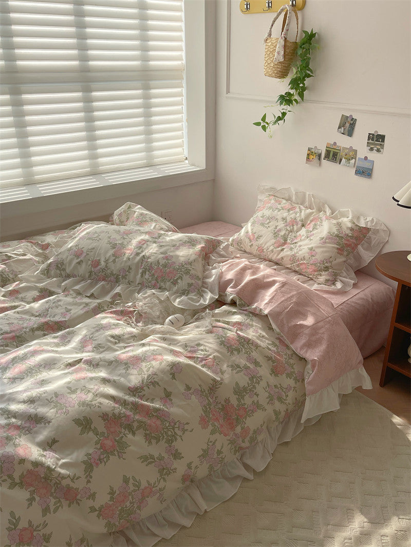 Retro floral cotton sheets four-piece set