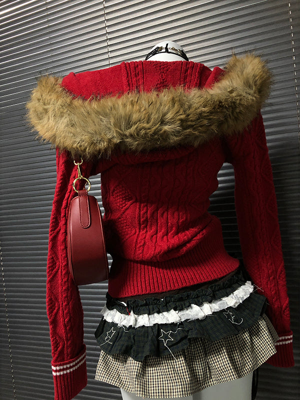red hooded sweater jacket