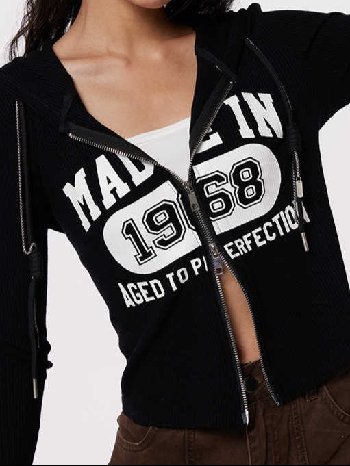 Retro Letters Hooded Knitted Cardigan