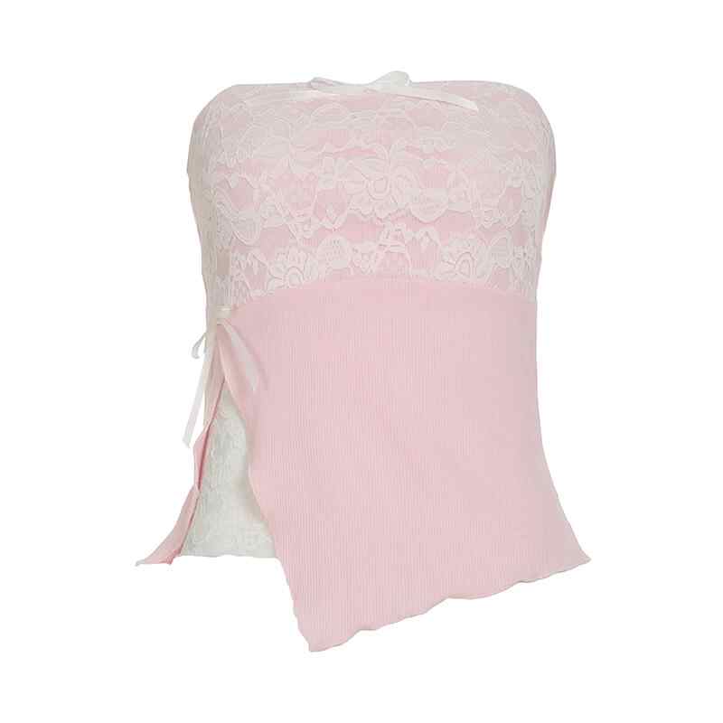 Lace Splicing Slit Tube Top