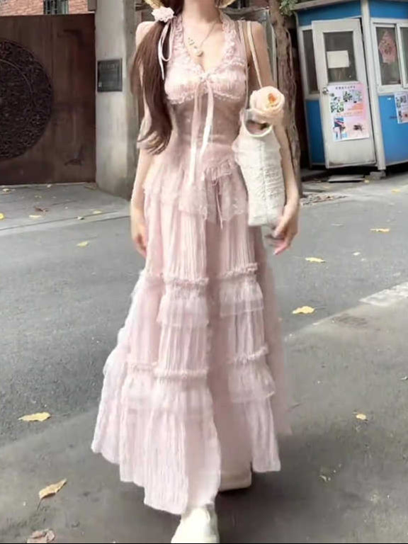 French Pink Lace Princess Top + Skirt
