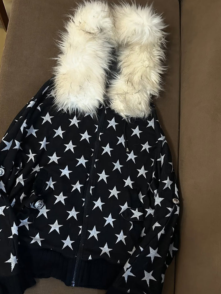 Retro Black Star Hooded Jacket
