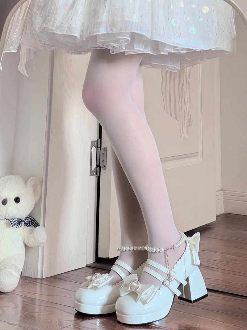Lolita Bow Pearls Mary Jane Shoes
