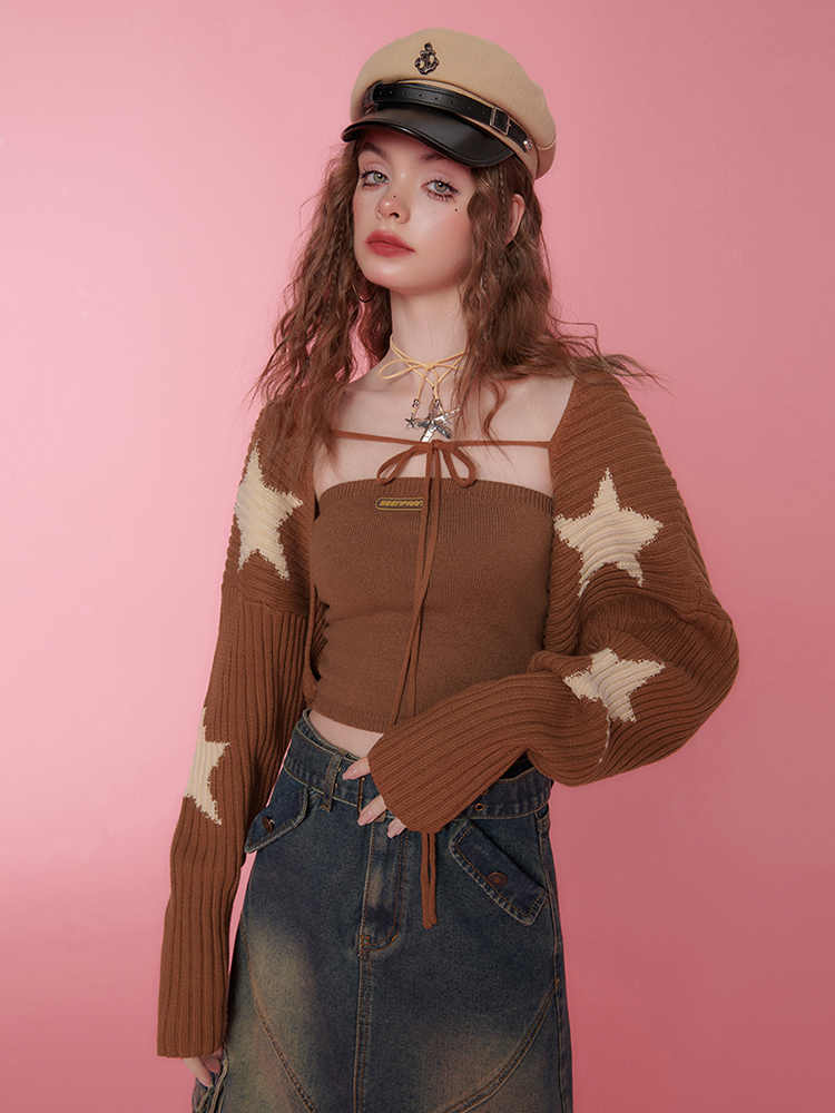 Y2K Star Suspenders Long-sleeved Cardigan
