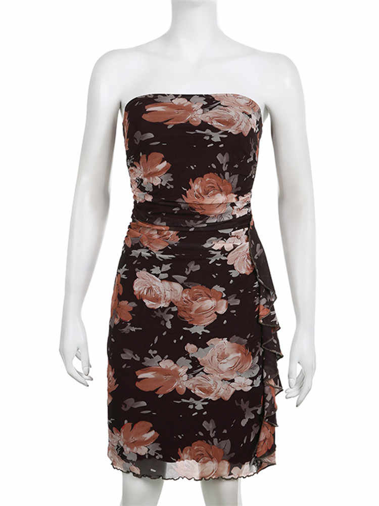 Fairy Grunge Brown Floral Mesh Dress