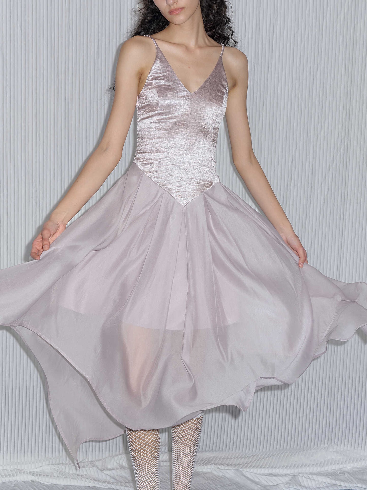 Glossy Textured Petal Mesh Dress