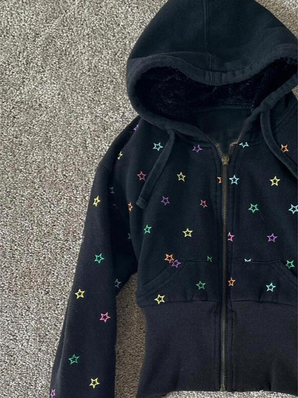 black star printed hooded jacket