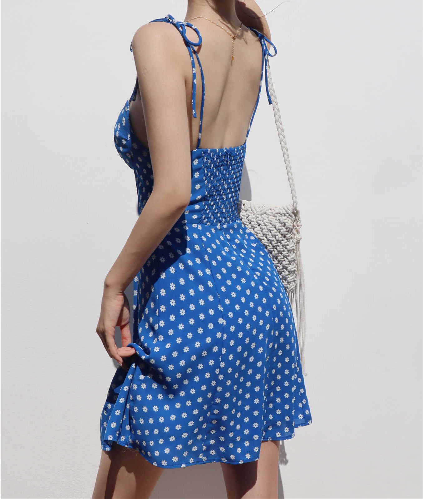 French Retro Blue-bottom Strap Suspender Dress