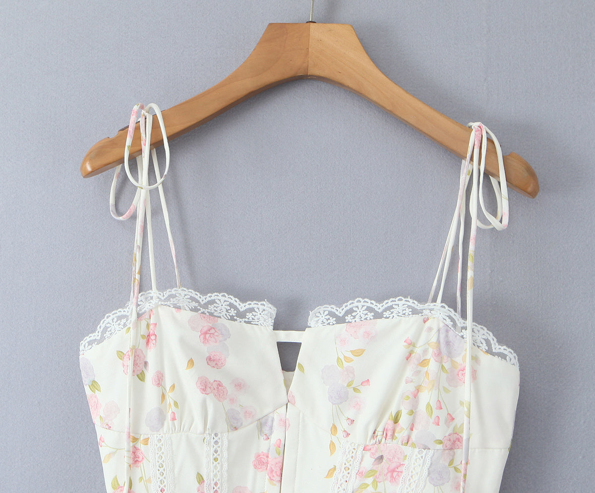 Lace Floral Waist Strap Dress