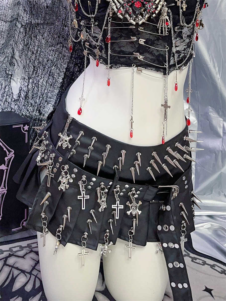 Skull Cross Punk Leather Skirt