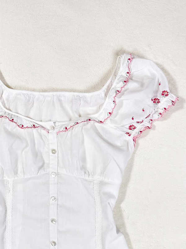 Vintage Square Collar Flower Shirt