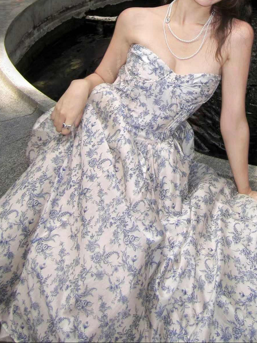 Navy Floral Corset Dress
