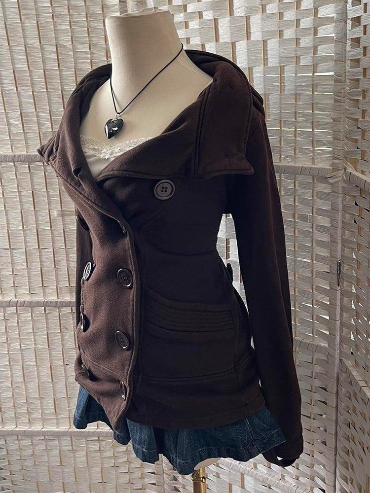 retro brown double-breasted short coat