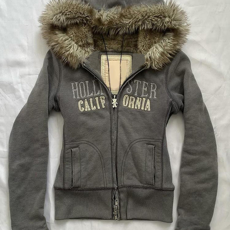 American retro gray printed jacket