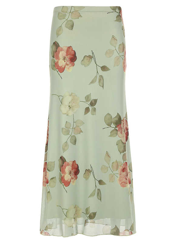 Plants Green Mesh Floral Skirt