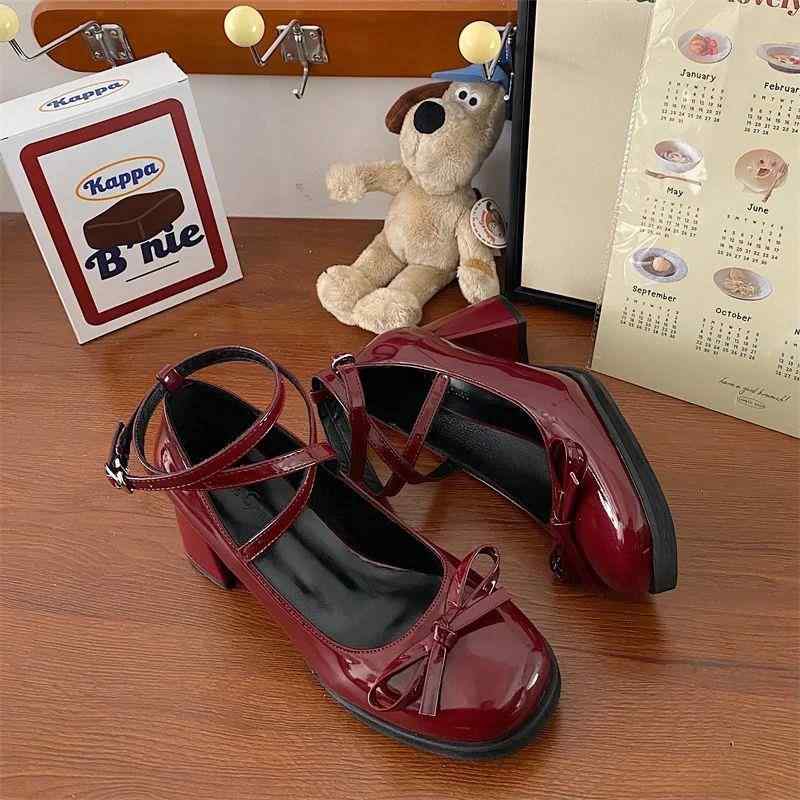 Red Mary Jane Dark Coquette High Heels