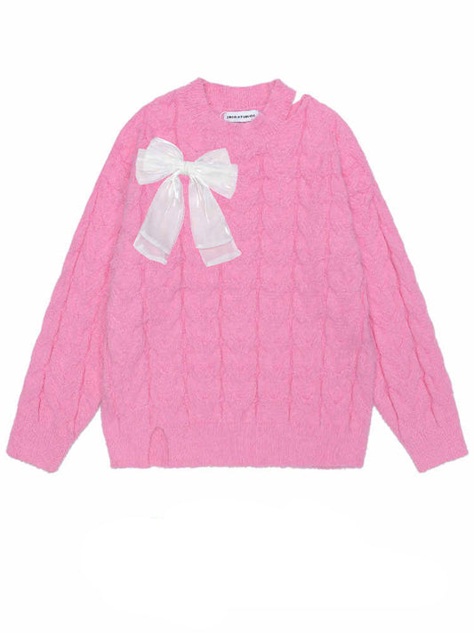 Soft Girl Bow Off-shoulder Coquette Sweater