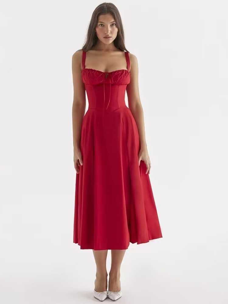 French Back Cross Strap Slit Dress