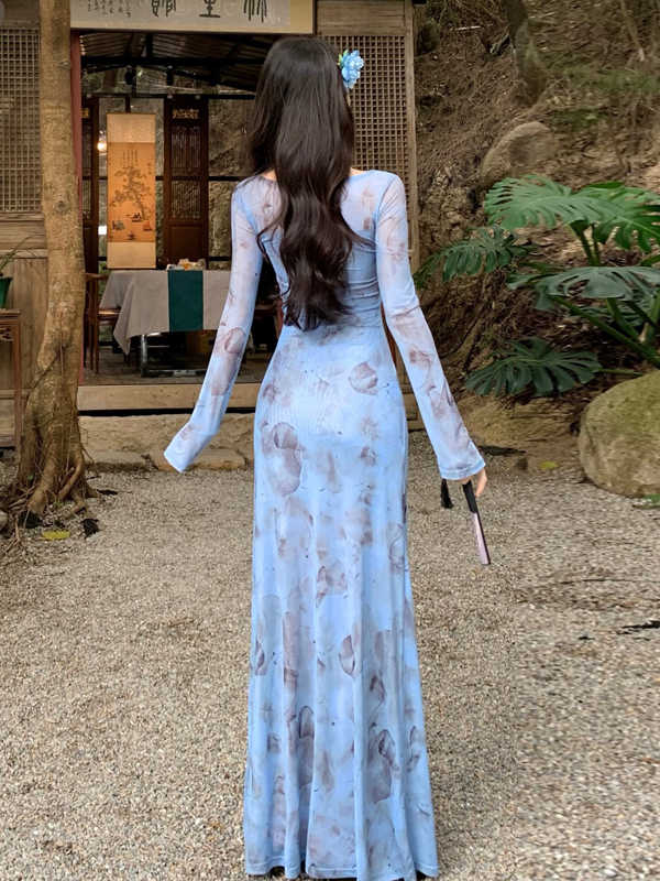 French Blue Floral Dress