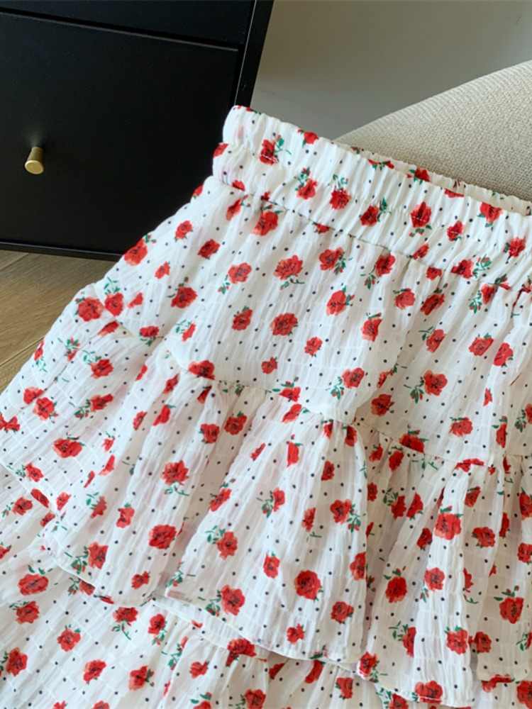 Ballet Polka Dot Floral Fluffy Cake Skirt