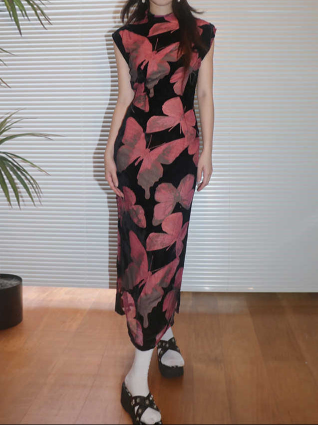 Butterfly Y2K Cheongsam Mesh Dress