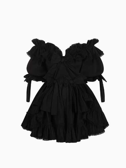 Princess Puff-sleeved Ruffled Dress
