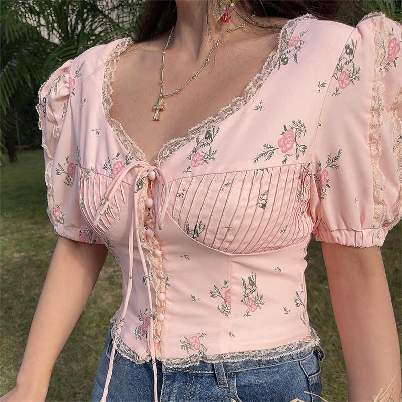 Romantic Lace Puff Sleeves Shirt