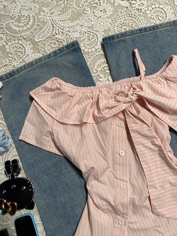 pink bow striped shirt