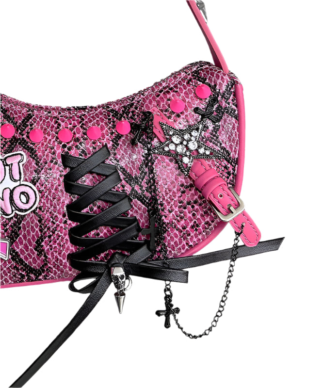 Y2K Pink Snake Texture Strap Shoulder Bag