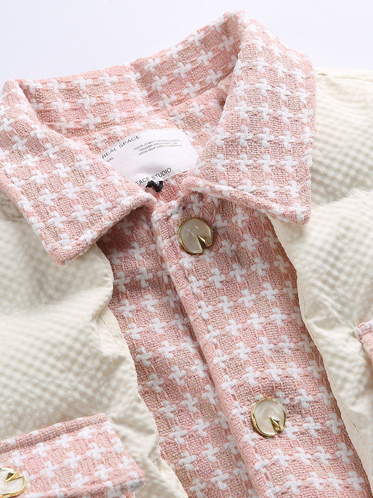 Checkered Spliced Lapel Cotton Jacket