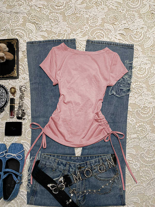 Lace Edge Letter Retro T-shirt