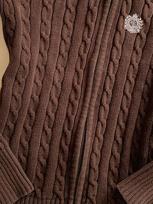 retro Brown Stand Collar Twist Sweater Jacket