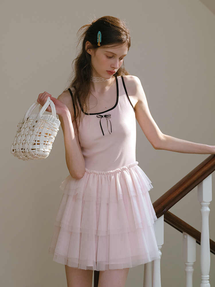 Pink Ballet Knitted Mesh Dress