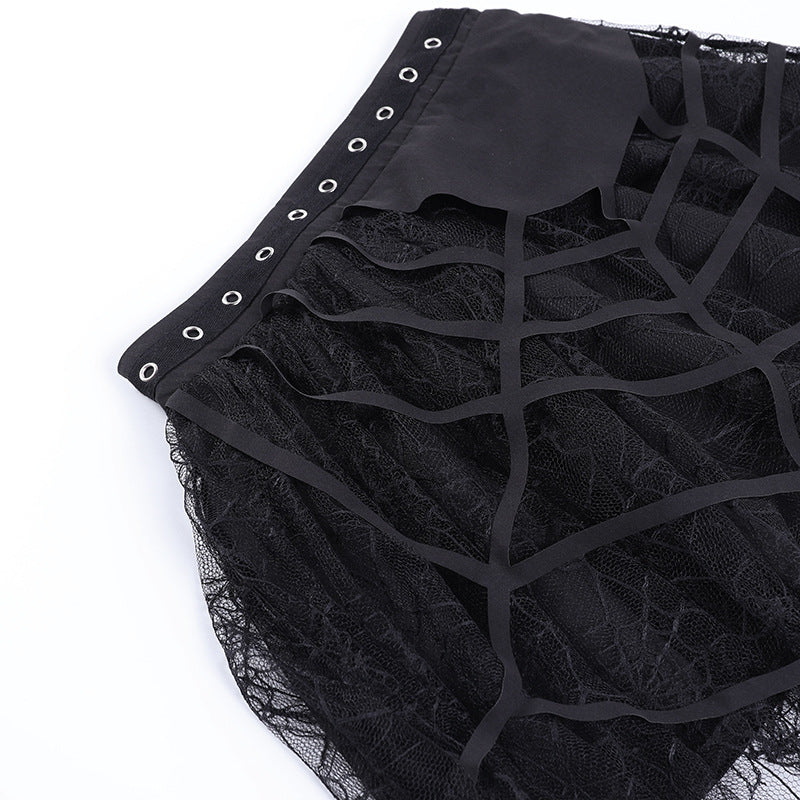 Steampunk Mesh Tassel Mini Skirt