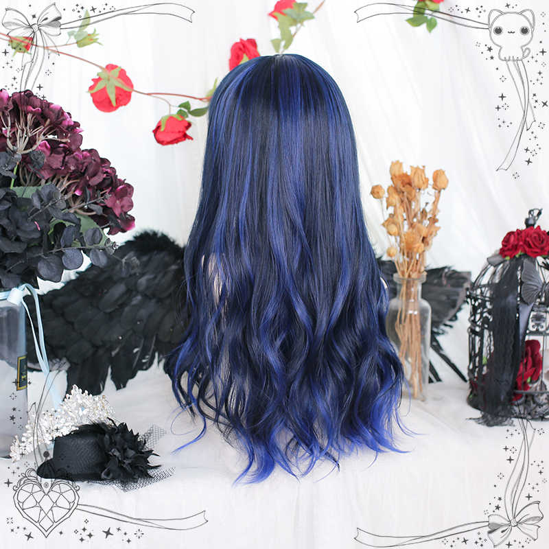 Navy Long Curly Wig