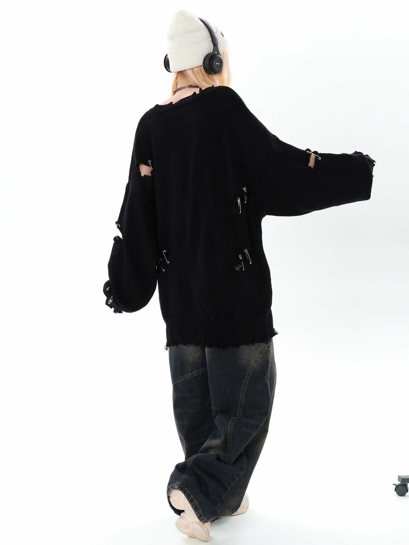 Goth Ripped Pullover Sweater