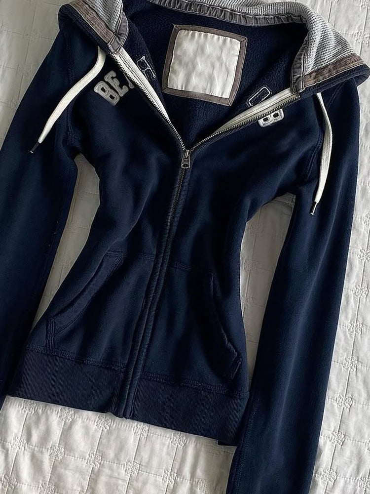 retro y2k blue sweatshirt jacket