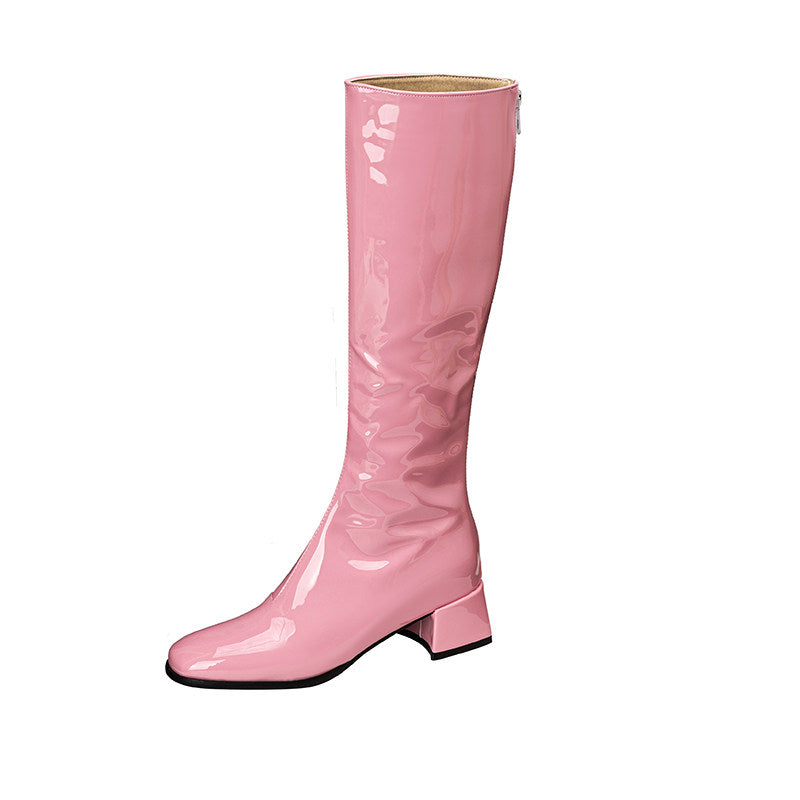 Round-Toe Chunky-Heel Knee-High Boots