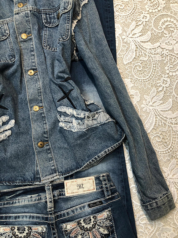 Blue Distressed Denim Jacket