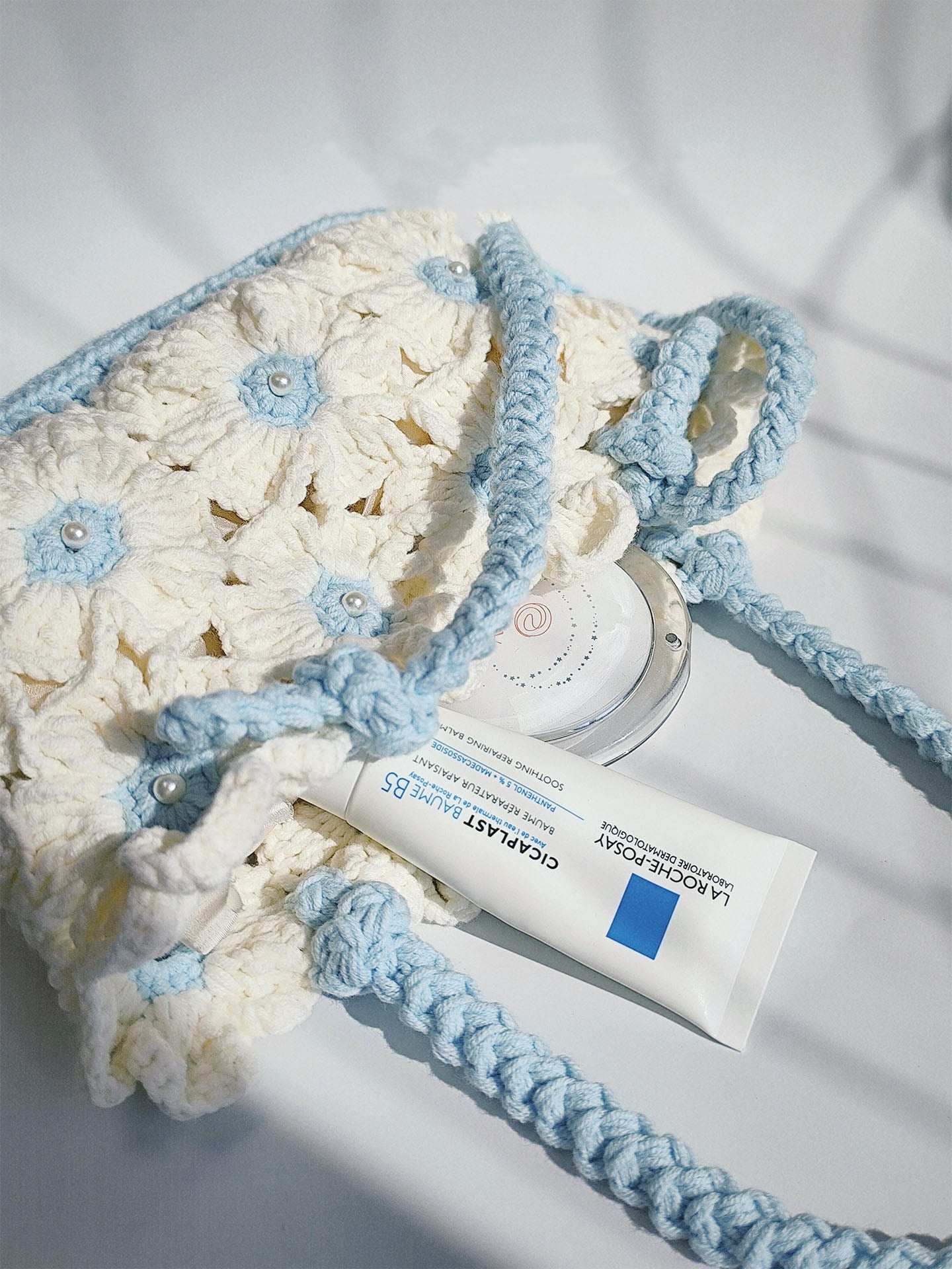 diy wool blue flower crossbody bag